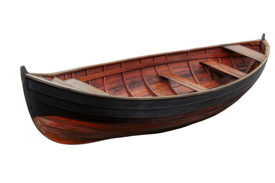 Small wooden boat on a clean transparent background ideal for maritime-themed designs and projects
