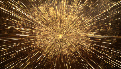 A background of golden light rays and particles, creating an atmosphere of joy and celebration. The rays radiate outwards from the center, with some appearing to dance in mid-air. 