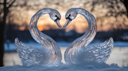 Frozen swan heart, winter sunrise