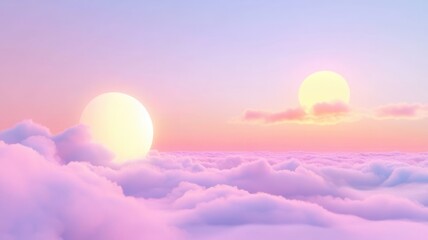 with pastel pink and purple cloudscape suns two setting Beautiful creating a dreamy, otherworldly atmosphere