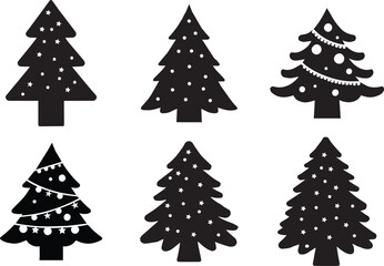 Christmas or Pine tree silhouette set vector illustration.