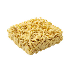 Instant noodle isolated on transparent background, raw dry curly pasta for fast cooking.