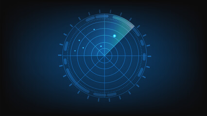 Abstract radar with targets, Digital realistic radar screen, Technology background.