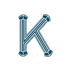 Decorative Letter K Monogram with Striped Pillar Design