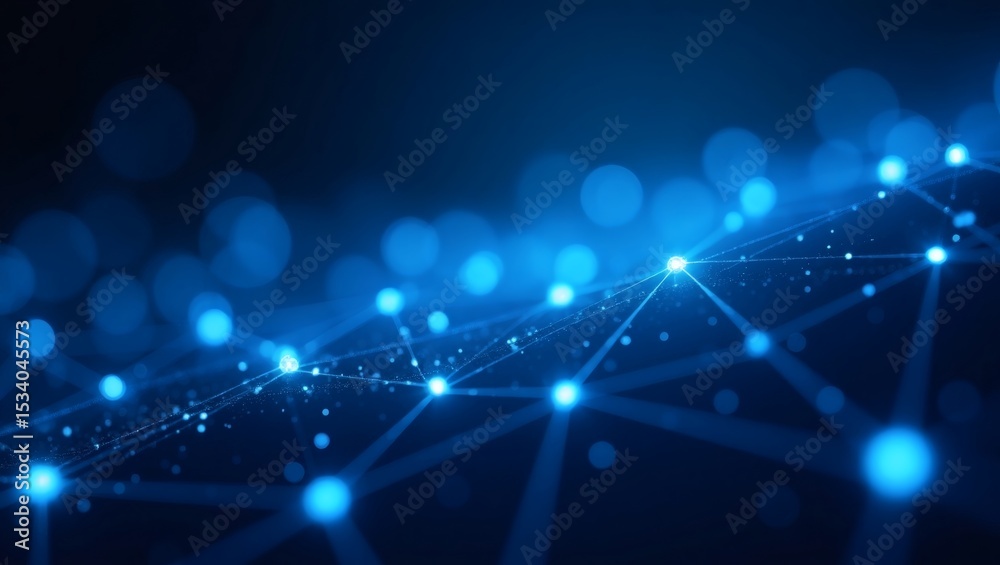 Poster abstract network of interconnected dots, symbolizing connectivity and data flow, in blue tones