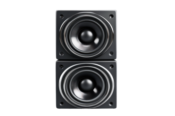 Stacked audio music speakers isolated on a white background designed for delivering clear sound and enhancing musical experiences in both home and professional settings