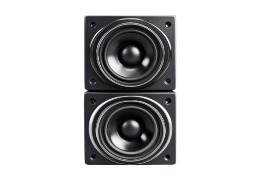 Stacked audio music speakers isolated on a white background designed for delivering clear sound and enhancing musical experiences in both home and professional settings