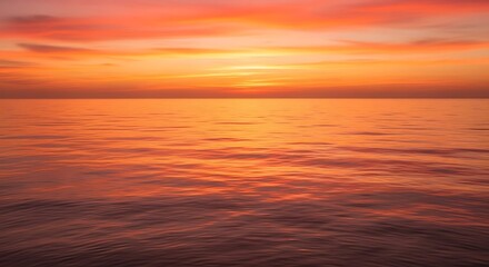 Obraz premium Vibrant Sunset Over Calm Ocean Water with Fiery Sky