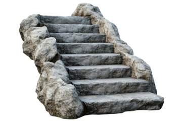 Stairs to success designed with a rugged stone finish isolated on transparent white background for versatile application in various projects