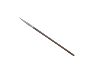 Antique spear with a sharp metal point and a dark wooden shaft