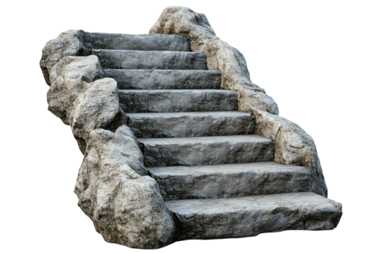 Stairs to success designed with a rugged stone finish isolated on transparent white background for versatile application in various projects