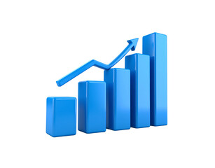 Ascending Blue Bar Graph with Arrow, Representing Growth and Positive Trend