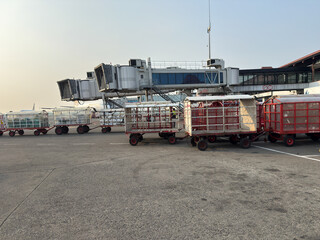carrier for Airplane services or Airplane transportation, loading cargo on plane in airport.