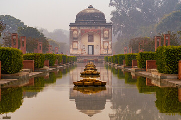 Symmetrical view of a lawn and Tomb in Sundar Nursery New Delhi