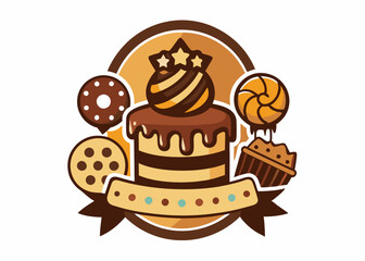 Delicious muffins collection. Cupcake with chocolate  Minimalist concept vector illustration