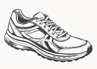 Running shoe vintage style Minimalist concept vector illustration