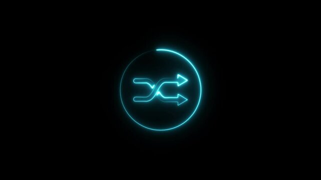 Glowing neon shuffle symbol icon animation isolated on black background