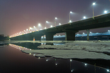 Lit up Highway and Yamuna RIver full of Chemical Foams