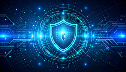 global security with blue shield on a dark background