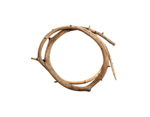 Obraz premium Circular driftwood frame with textured bark and protruding twig details