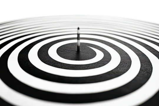 Target with concentric circles on transparent background showcasing precise aiming and focus towards the center, ideal for business and marketing concepts aimed at achievement