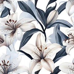 Detailed illustration of a lily flower pattern on a white background.