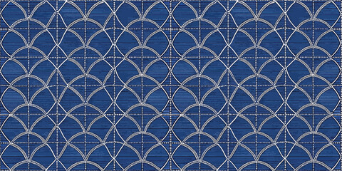 Intricate blue geometric pattern with white detailing, perfect for design projects.