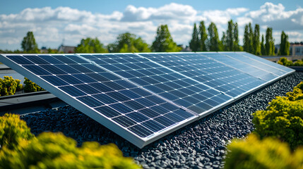 Solar power panel installed on a rooftop. Green energy. Electricity. Power energy pannels