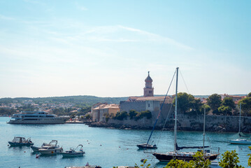 Picturesque view of the sea bay of the old town of Krk, Croatia
