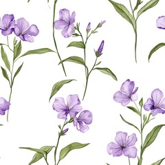 A delicate floral pattern of purple flowers and leaves.