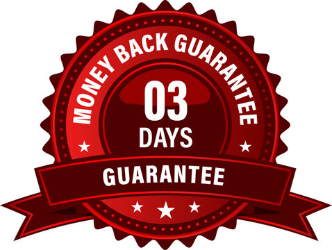 03 days money back guarantee red colored badge. best price label