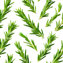 Obraz premium Fresh rosemary sprigs on a geometric pattern background creating a modern and stylish herbal design for culinary and decorative purposes