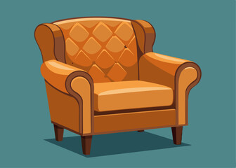 Elegant Brown Leather Wingback Armchair vector cartoon illustration	
