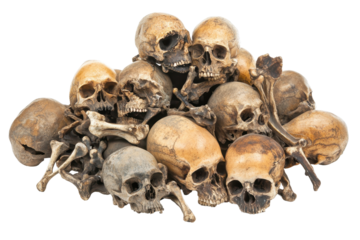 Dark collection of skulls piled together in an eerie display highlighting the essence of horror and the macabre in a chilling setting
