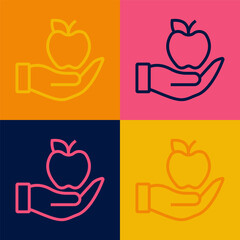 Pop art line Apple icon isolated on color background. Excess weight. Healthy diet menu. Fitness diet apple. Vector