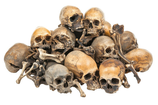 Dark collection of skulls piled together in an eerie display highlighting the essence of horror and the macabre in a chilling setting