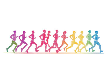 Obraz premium Colorful illustration of a runner in motion showcasing a progression from left to right with distinct rainbow hues in a dynamic running pose