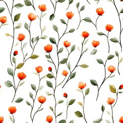 Delicate floral pattern with small orange blooms and foliage.