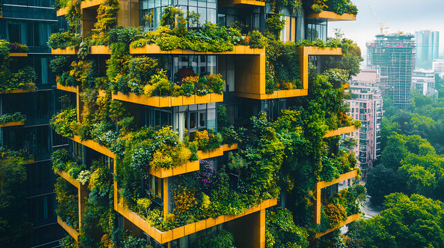 Splendid environmental awareness city with vertical forest concept of metropolis covered