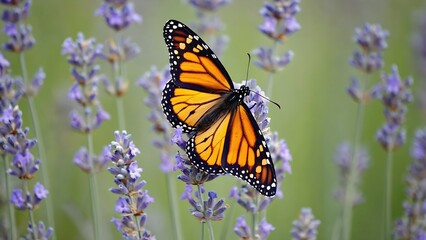 Obraz premium Monarch Butterfly on Lavender A Stunning Image of Nature's Beauty