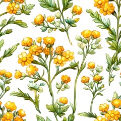 Delicate yellow flower pattern on a white background.