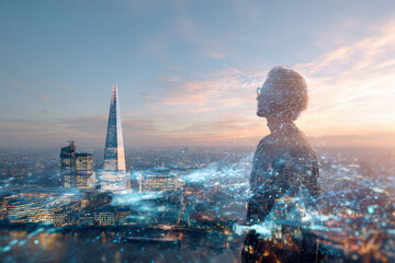 AR icons overlaid on city skyline