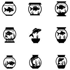 A hand-drawn style set of aquarium fish silhouettes for artists