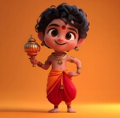 Adorable Indian Boy Cartoon Character Festive Attire
