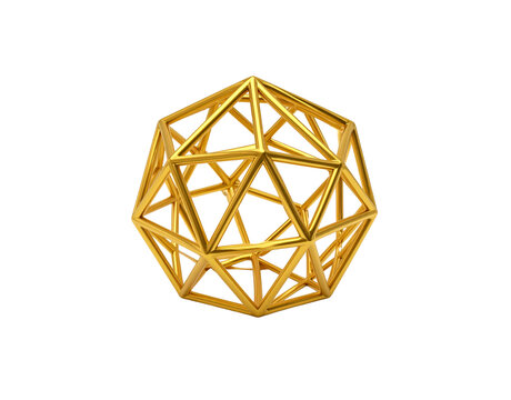 Golden Icosahedron Frame Geometric Brilliance and Metallic Luster
