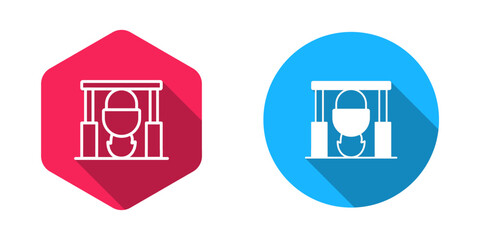 Filled and outline Campfire and pot icon isolated with long shadow background. Fire camping cooking in cauldron on firewood and flame. Vector