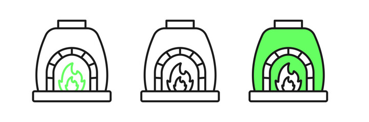 Set line Blacksmith oven icon isolated on white background. Vector