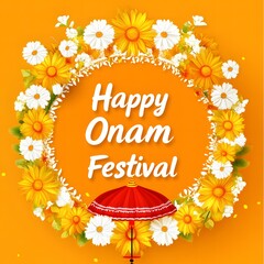 Happy Onam Festival Floral Wreath Greeting Card Design