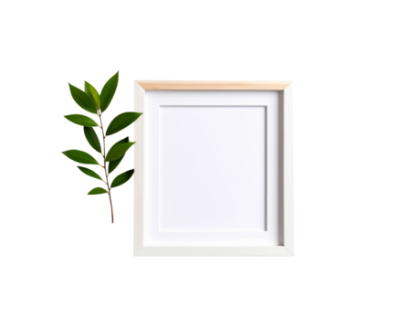 Minimalist White Frame with Green Leafy Branch Natural Wood Accent