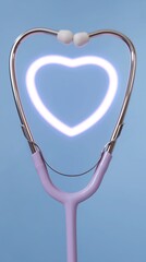 A heart-shaped stethoscope embraces a glowing shield, with a soothing blue gradient backdrop embodying the essence of protection and care in healthcare